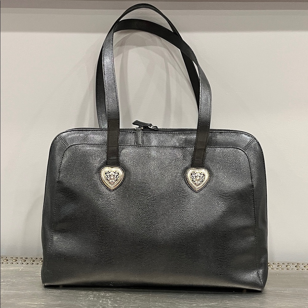 Coldwater Creek Black Snake Print Silver Accents Hearts laptop bag